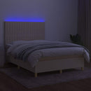 kontinentalseng med LED-lys 140x200 cm stof cremefarvet