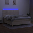 kontinentalseng med LED-lys 160x200 cm stof cremefarvet