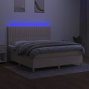kontinentalseng med LED-lys 180x200 cm stof cremefarvet