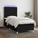 kontinentalseng med LED-lys 90x190 cm stof sort