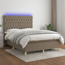 kontinentalseng med LED-lys 140x190 cm stof gråbrun