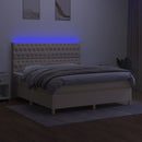 kontinentalseng med LED-lys 160x200 cm stof cremefarvet