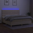kontinentalseng med LED-lys 200x200 cm stof cremefarvet
