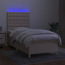 kontinentalseng med LED-lys 100x200 cm stof cremefarvet