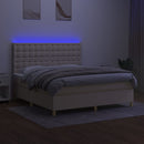 kontinentalseng med LED-lys 180x200 cm stof cremefarvet