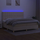 kontinentalseng med LED-lys 200x200 cm stof cremefarvet