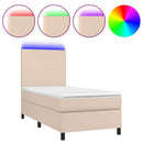 kontinentalseng LED-lys 100x200 cm kunstlæder cappuccinofarvet