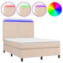 kontinentalseng LED-lys 140x190 cm kunstlæder cappuccinofarvet