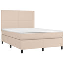 kontinentalseng LED-lys 140x190 cm kunstlæder cappuccinofarvet