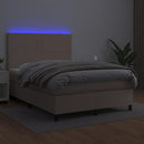 kontinentalseng LED-lys 140x190 cm kunstlæder cappuccinofarvet