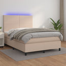kontinentalseng LED-lys 140x190 cm kunstlæder cappuccinofarvet