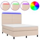 kontinentalseng LED-lys 140x200 cm kunstlæder cappuccinofarvet