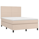 kontinentalseng LED-lys 140x200 cm kunstlæder cappuccinofarvet