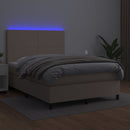 kontinentalseng LED-lys 140x200 cm kunstlæder cappuccinofarvet