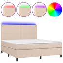 kontinentalseng LED-lys 180x200 cm kunstlæder cappuccinofarvet