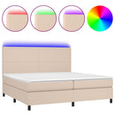 kontinentalseng LED-lys 200x200 cm kunstlæder cappuccinofarvet