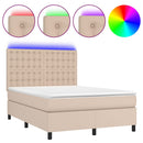 kontinentalseng LED-lys 140x190 cm kunstlæder cappuccinofarvet