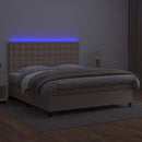 kontinentalseng LED-lys 160x200 cm kunstlæder cappuccinofarvet