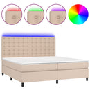 kontinentalseng LED-lys 200x200 cm kunstlæder cappuccinofarvet