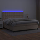 kontinentalseng LED-lys 200x200 cm kunstlæder cappuccinofarvet