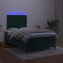 kontinentalseng med LED-lys 120x200 cm fløjl mørkegrøn