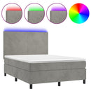 kontinentalseng med LED-lys 140x190 cm velour lysegrå