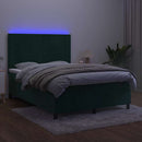 kontinentalseng med LED-lys 140x200 cm fløjl mørkegrøn