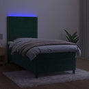 kontinentalseng med LED-lys 90x190 cm fløjl mørkegrøn