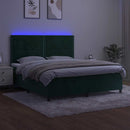 kontinentalseng med LED-lys 180x200 cm fløjl mørkegrøn
