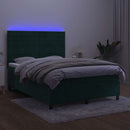 kontinentalseng med LED-lys 140x190 cm fløjl mørkegrøn