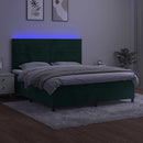 kontinentalseng med LED-lys 180x200 cm fløjl mørkegrøn