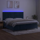 kontinentalseng med LED-lys 200x200 cm fløjl mørkeblå
