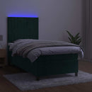 kontinentalseng med LED-lys 100x200 cm fløjl mørkegrøn
