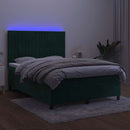 kontinentalseng med LED-lys 140x190 cm fløjl mørkegrøn