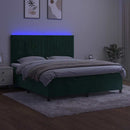 kontinentalseng med LED-lys 180x200 cm fløjl mørkegrøn