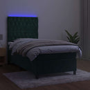 kontinentalseng med LED-lys 80x200 cm velour mørkegrøn