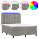 kontinentalseng med LED-lys 140x190 cm velour lysegrå
