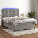 kontinentalseng med LED-lys 140x190 cm velour lysegrå