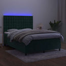 kontinentalseng med LED-lys 140x190 cm fløjl mørkegrøn