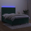 kontinentalseng med LED-lys 140x200 cm fløjl mørkegrøn