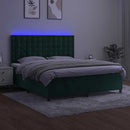 kontinentalseng med LED-lys 180x200 cm fløjl mørkegrøn