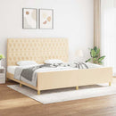 sengeramme med sengegavl 200x200 cm stof cremefarvet