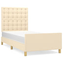 sengeramme med sengegavl 90x190 cm stof cremefarvet