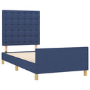 sengeramme med sengegavl 90x190 cm stof blå