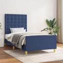 sengeramme med sengegavl 90x190 cm stof blå