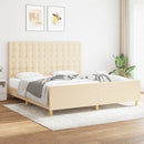 sengeramme med sengegavl 180x200 cm stof cremefarvet