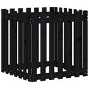 plantekasse med stakitdesign 70x70x70 cm massivt fyrretræ sort
