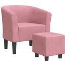 lænestol med fodskammel velour pink