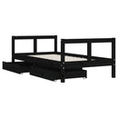 sengeramme til juniorseng m. skuffer 80x160 cm massivt fyr sort