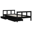 sengeramme til juniorseng m. skuffer 90x190 cm massivt fyr sort